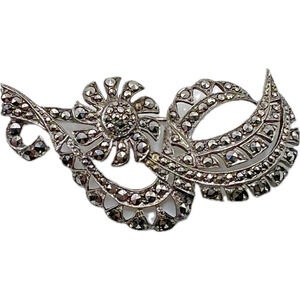 Vintage 800 CB CAMPO BASSO Italy Marcasite Silver Deco Floral Brooch Pin